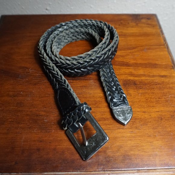 J&M Davidson Black Braided Leather Belt England  Rodeo Drive